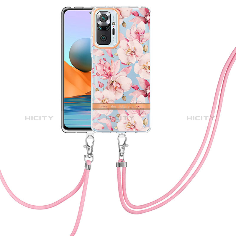 Funda Silicona Gel Goma Patron de Moda Carcasa con Acollador Cordon Lanyard Y06B para Xiaomi Redmi Note 10 Pro 4G Rosa