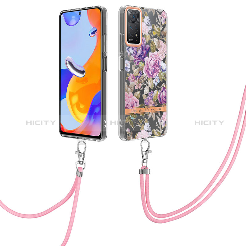 Funda Silicona Gel Goma Patron de Moda Carcasa con Acollador Cordon Lanyard Y06B para Xiaomi Redmi Note 11 Pro 4G Purpura Claro