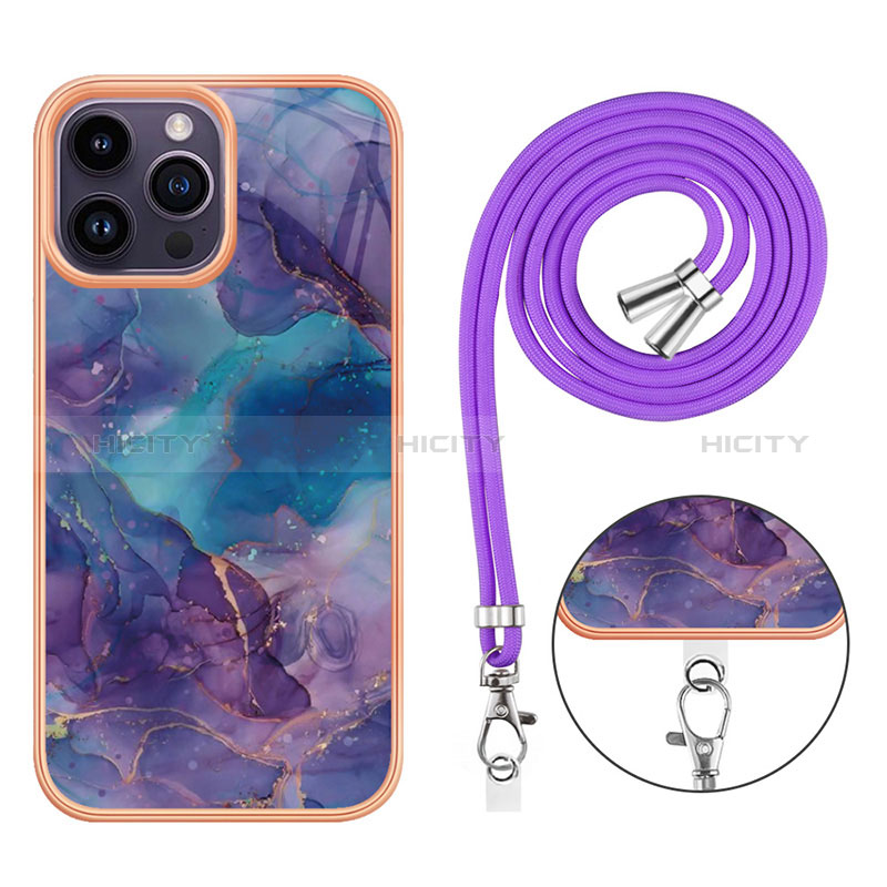 Funda Silicona Gel Goma Patron de Moda Carcasa con Acollador Cordon Lanyard Y07B para Apple iPhone 13 Pro Max