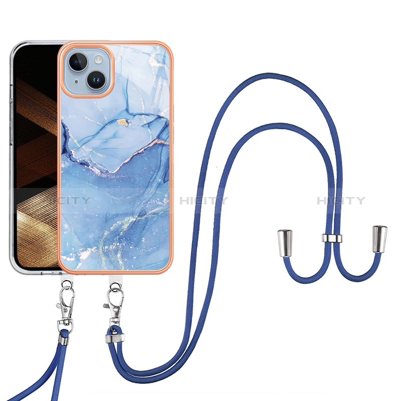 Funda Silicona Gel Goma Patron de Moda Carcasa con Acollador Cordon Lanyard Y07B para Apple iPhone 14 Plus