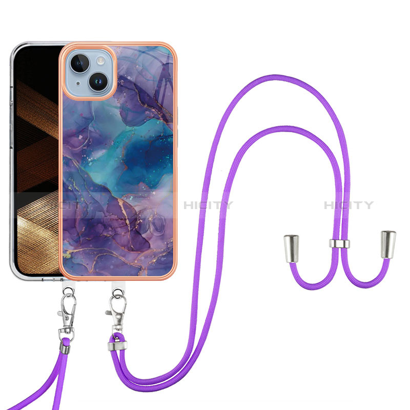 Funda Silicona Gel Goma Patron de Moda Carcasa con Acollador Cordon Lanyard Y07B para Apple iPhone 14 Plus