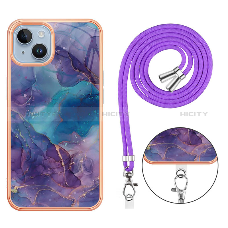 Funda Silicona Gel Goma Patron de Moda Carcasa con Acollador Cordon Lanyard Y07B para Apple iPhone 15 Plus