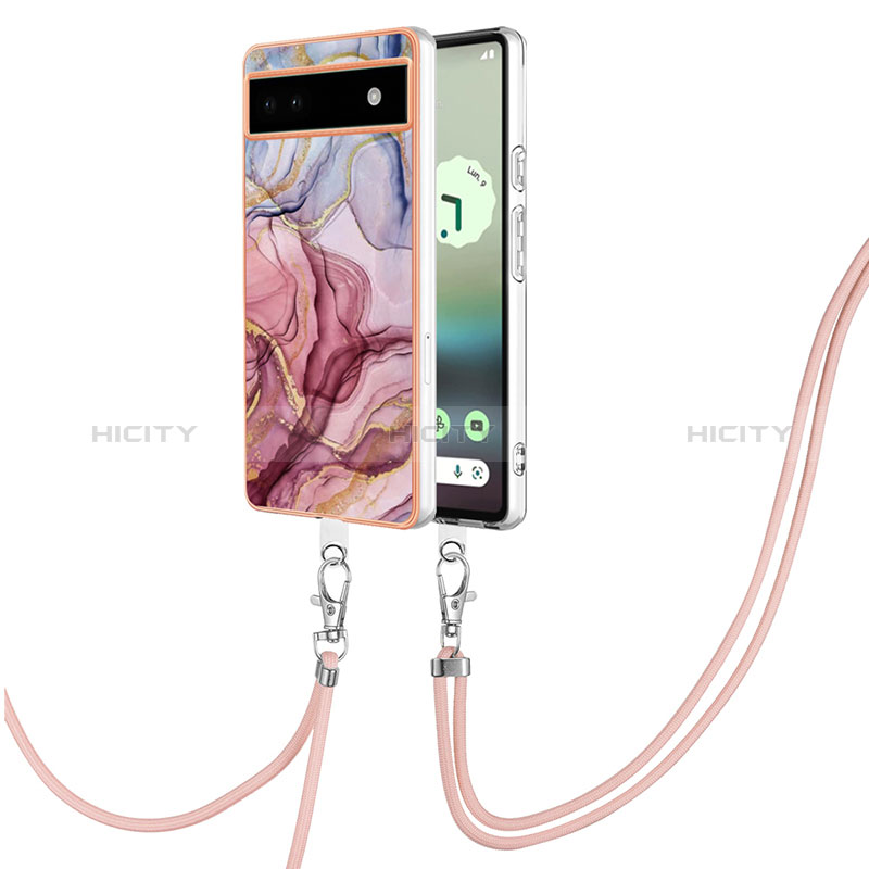 Funda Silicona Gel Goma Patron de Moda Carcasa con Acollador Cordon Lanyard Y07B para Google Pixel 6a 5G