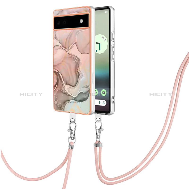 Funda Silicona Gel Goma Patron de Moda Carcasa con Acollador Cordon Lanyard Y07B para Google Pixel 6a 5G