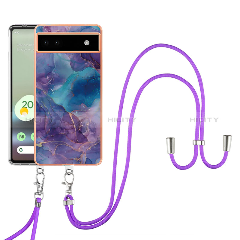 Funda Silicona Gel Goma Patron de Moda Carcasa con Acollador Cordon Lanyard Y07B para Google Pixel 6a 5G