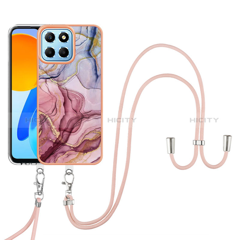 Funda Silicona Gel Goma Patron de Moda Carcasa con Acollador Cordon Lanyard Y07B para Huawei Honor 70 Lite 5G Multicolor