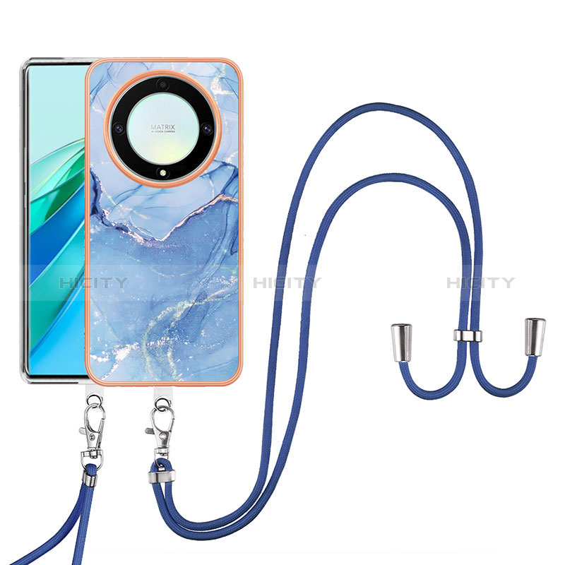 Funda Silicona Gel Goma Patron de Moda Carcasa con Acollador Cordon Lanyard Y07B para Huawei Honor Magic5 Lite 5G Azul