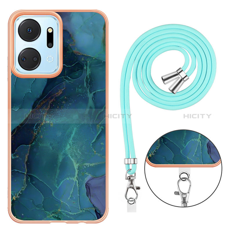 Funda Silicona Gel Goma Patron de Moda Carcasa con Acollador Cordon Lanyard Y07B para Huawei Honor X7a