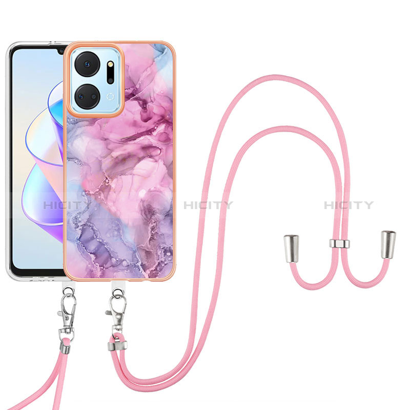 Funda Silicona Gel Goma Patron de Moda Carcasa con Acollador Cordon Lanyard Y07B para Huawei Honor X7a