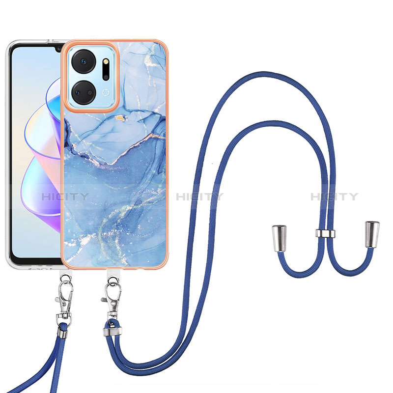 Funda Silicona Gel Goma Patron de Moda Carcasa con Acollador Cordon Lanyard Y07B para Huawei Honor X7a