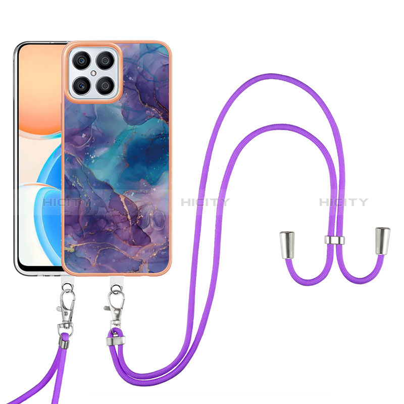 Funda Silicona Gel Goma Patron de Moda Carcasa con Acollador Cordon Lanyard Y07B para Huawei Honor X8 4G