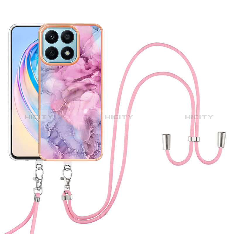 Funda Silicona Gel Goma Patron de Moda Carcasa con Acollador Cordon Lanyard Y07B para Huawei Honor X8a 4G