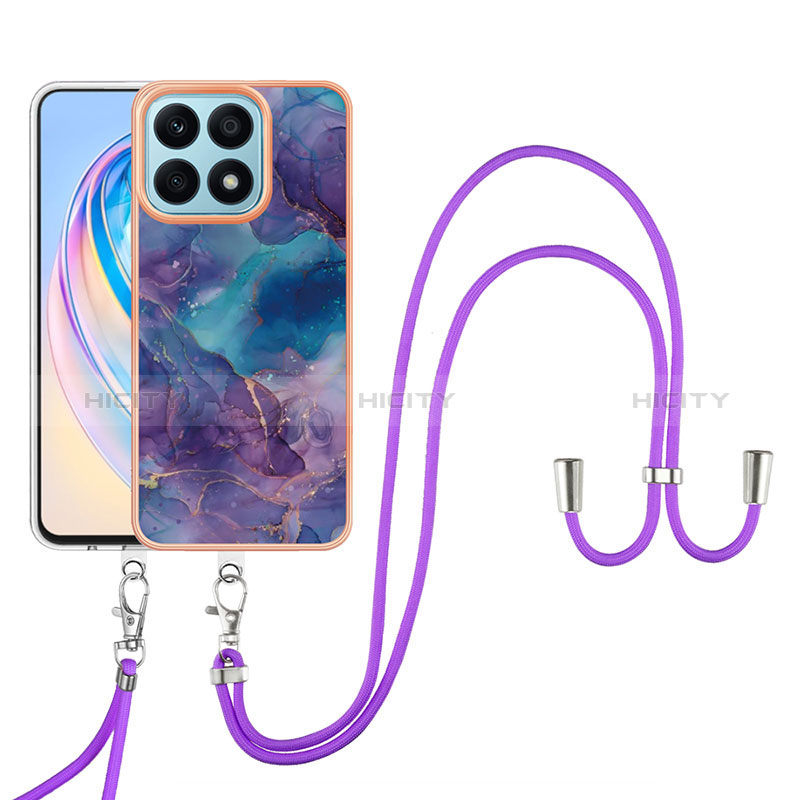 Funda Silicona Gel Goma Patron de Moda Carcasa con Acollador Cordon Lanyard Y07B para Huawei Honor X8a 4G