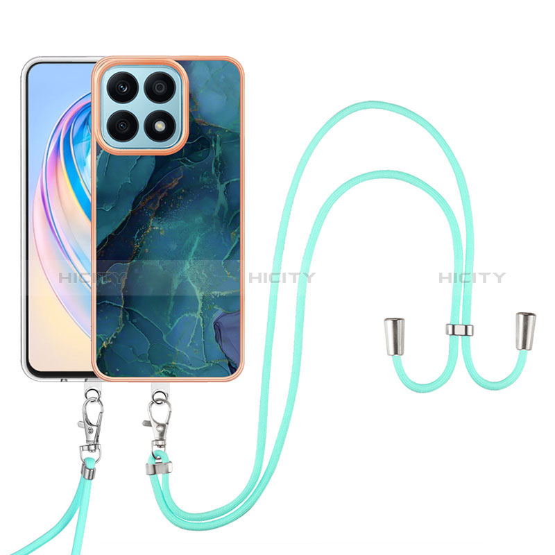 Funda Silicona Gel Goma Patron de Moda Carcasa con Acollador Cordon Lanyard Y07B para Huawei Honor X8a 4G