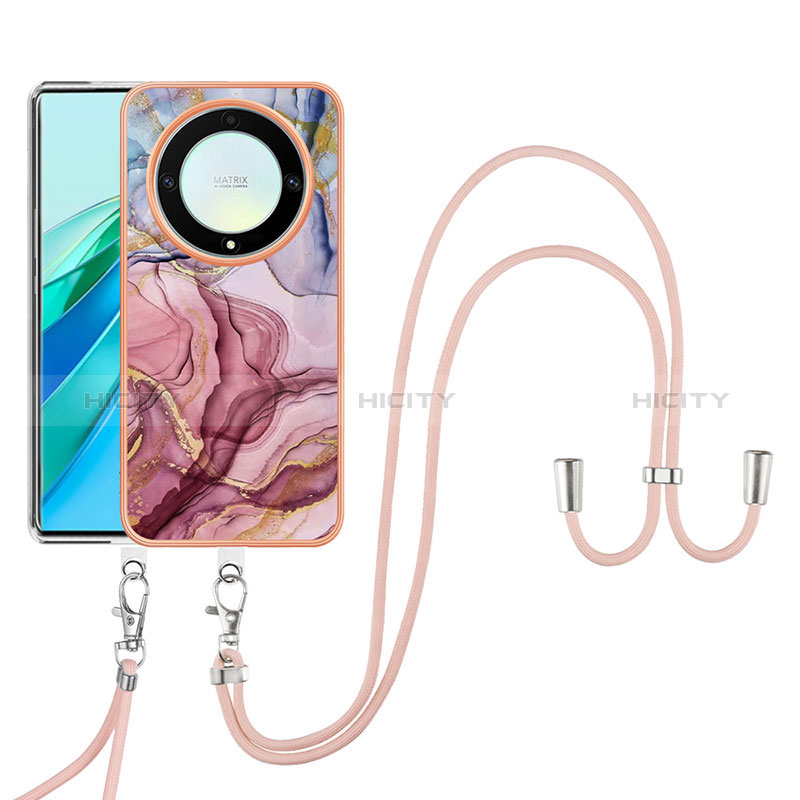 Funda Silicona Gel Goma Patron de Moda Carcasa con Acollador Cordon Lanyard Y07B para Huawei Honor X9a 5G Multicolor