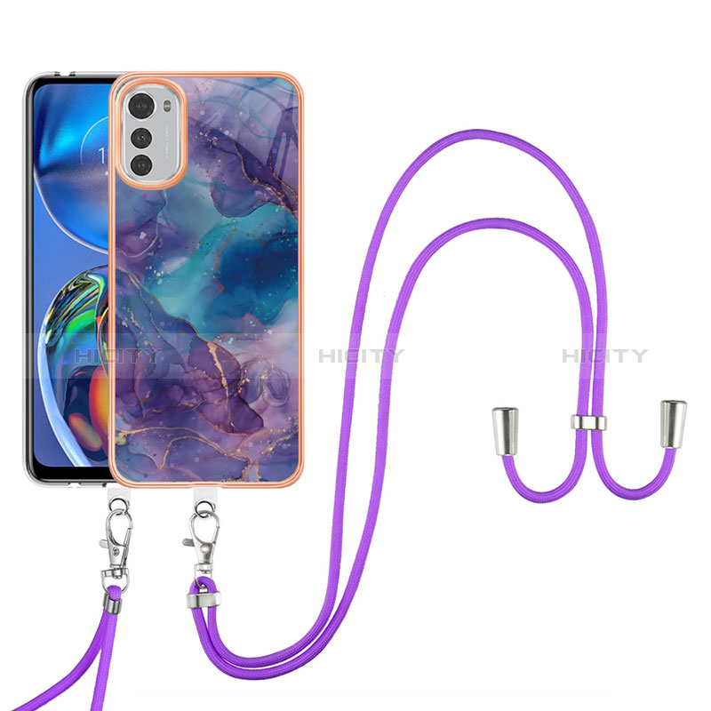 Funda Silicona Gel Goma Patron de Moda Carcasa con Acollador Cordon Lanyard Y07B para Motorola Moto E32s