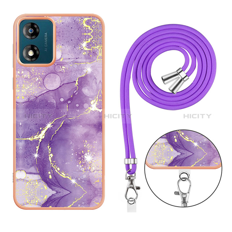 Funda Silicona Gel Goma Patron de Moda Carcasa con Acollador Cordon Lanyard YB1 para Motorola Moto E13