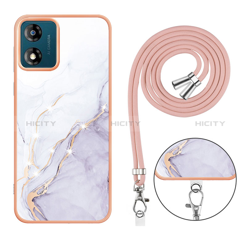 Funda Silicona Gel Goma Patron de Moda Carcasa con Acollador Cordon Lanyard YB1 para Motorola Moto E13 Blanco