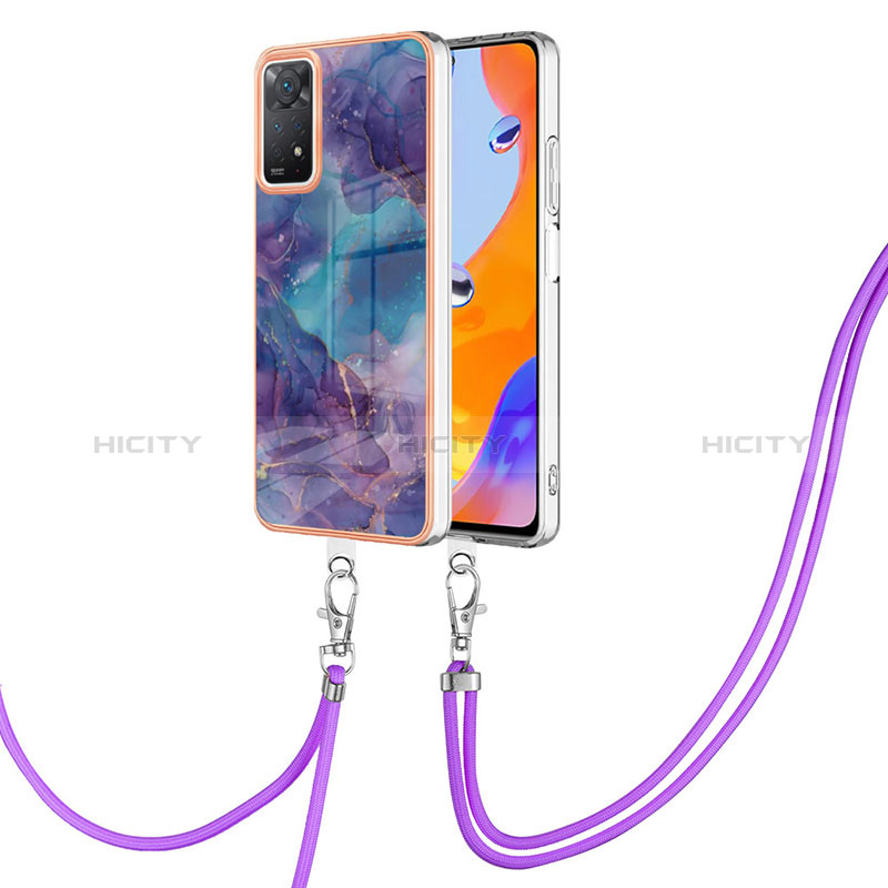 Funda Silicona Gel Goma Patron de Moda Carcasa con Acollador Cordon Lanyard YB1 para Xiaomi Redmi Note 11 Pro 4G Morado