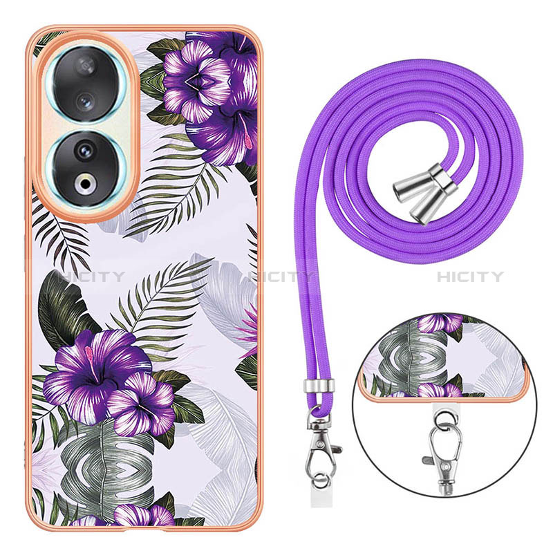 Funda Silicona Gel Goma Patron de Moda Carcasa con Acollador Cordon Lanyard YB3 para Huawei Honor 90 5G