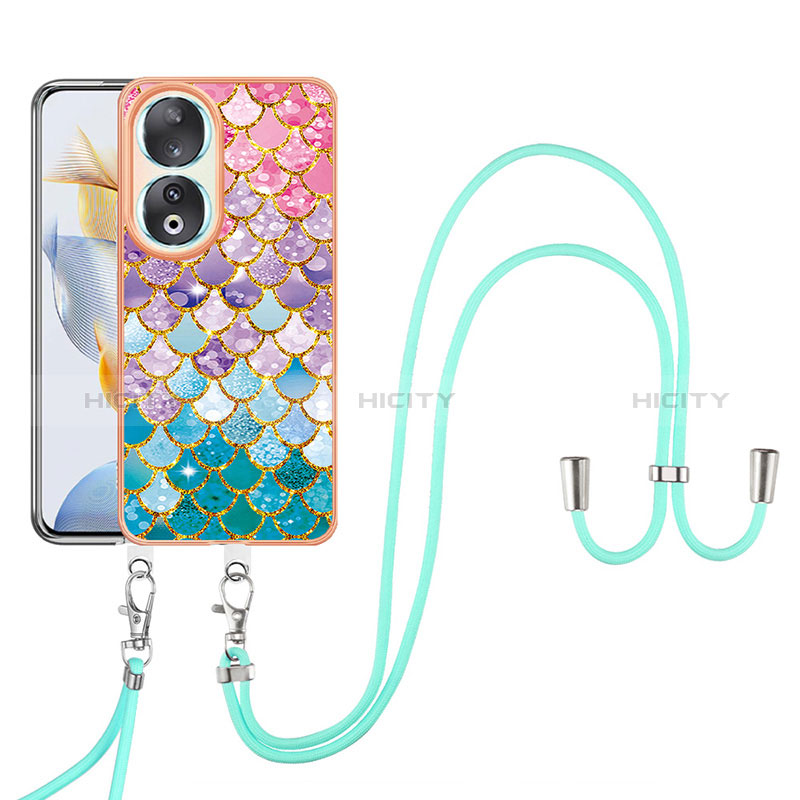 Funda Silicona Gel Goma Patron de Moda Carcasa con Acollador Cordon Lanyard YB3 para Huawei Honor 90 5G