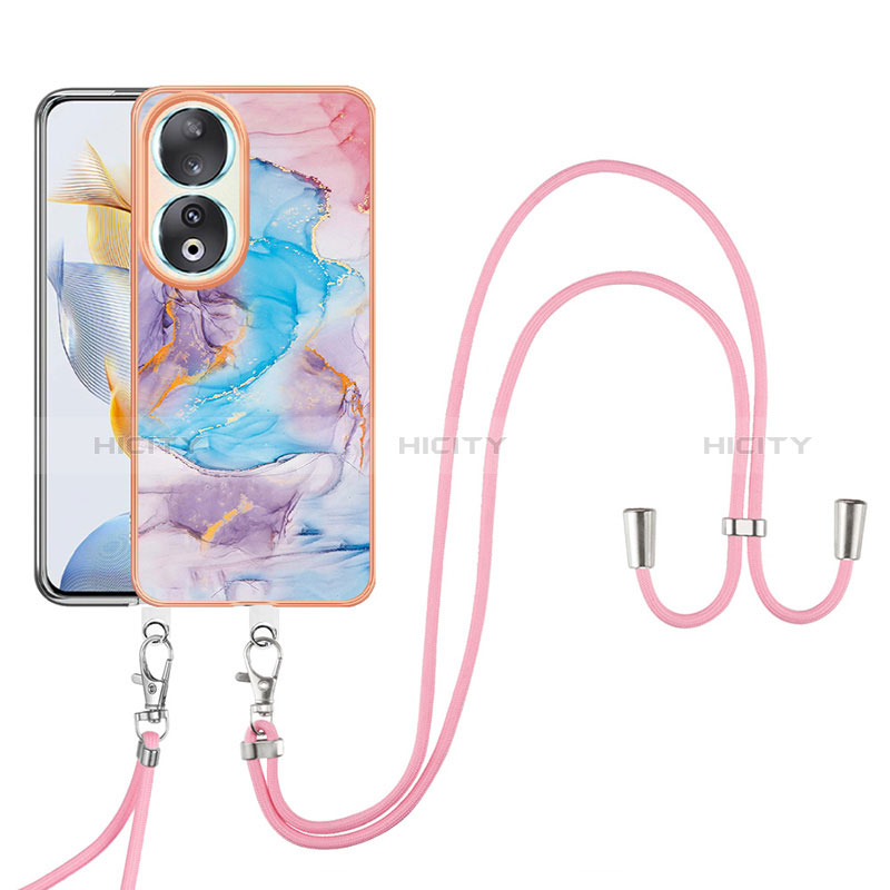 Funda Silicona Gel Goma Patron de Moda Carcasa con Acollador Cordon Lanyard YB3 para Huawei Honor 90 5G