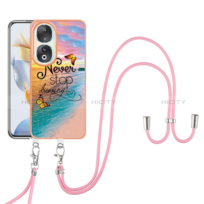 Funda Silicona Gel Goma Patron de Moda Carcasa con Acollador Cordon Lanyard YB3 para Huawei Honor 90 5G