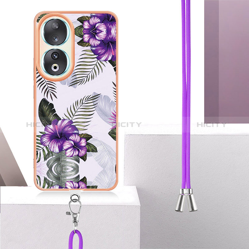 Funda Silicona Gel Goma Patron de Moda Carcasa con Acollador Cordon Lanyard YB3 para Huawei Honor 90 5G