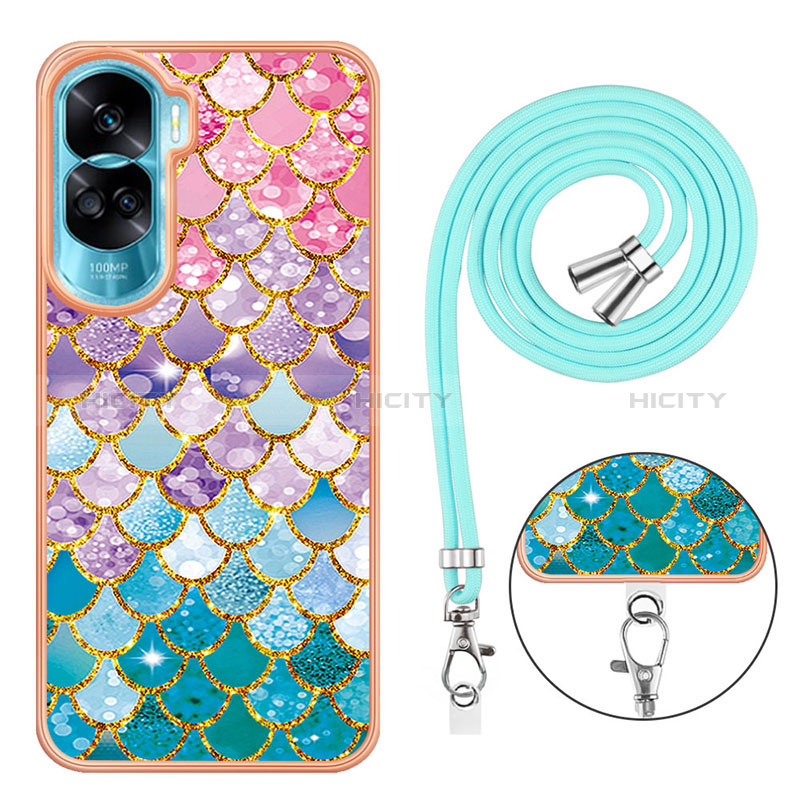 Funda Silicona Gel Goma Patron de Moda Carcasa con Acollador Cordon Lanyard YB3 para Huawei Honor 90 Lite 5G