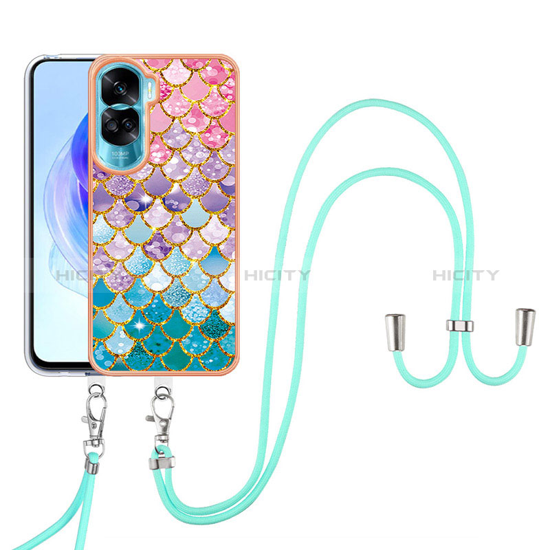 Funda Silicona Gel Goma Patron de Moda Carcasa con Acollador Cordon Lanyard YB3 para Huawei Honor 90 Lite 5G