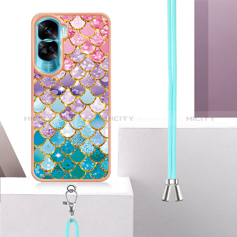 Funda Silicona Gel Goma Patron de Moda Carcasa con Acollador Cordon Lanyard YB3 para Huawei Honor 90 Lite 5G