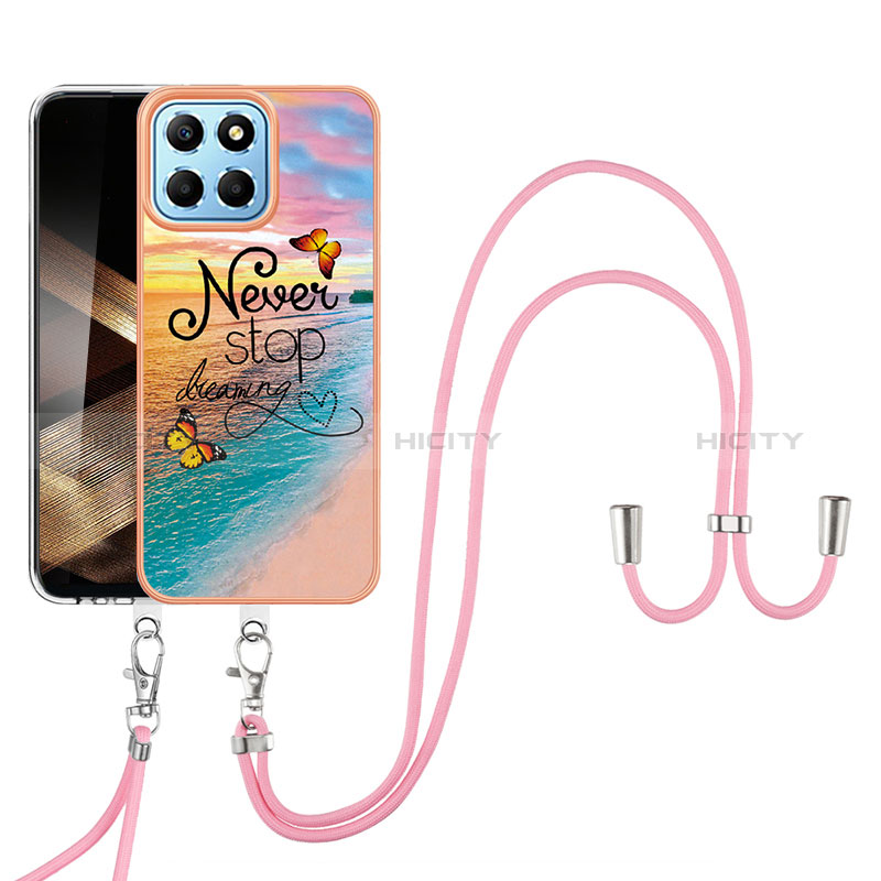 Funda Silicona Gel Goma Patron de Moda Carcasa con Acollador Cordon Lanyard YB3 para Huawei Honor X8b