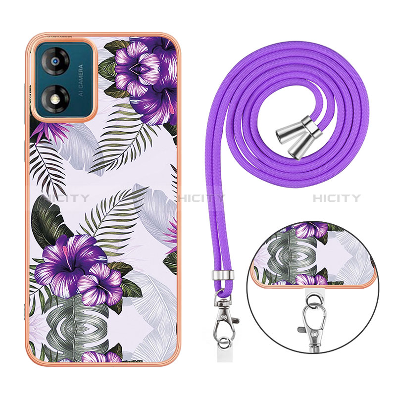 Funda Silicona Gel Goma Patron de Moda Carcasa con Acollador Cordon Lanyard YB3 para Motorola Moto E13