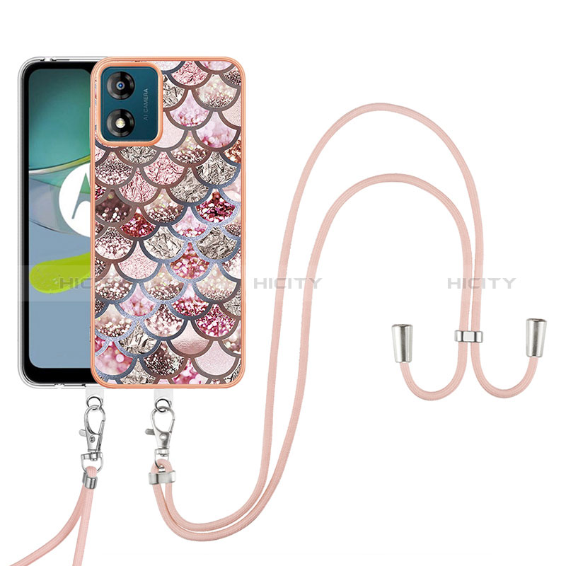 Funda Silicona Gel Goma Patron de Moda Carcasa con Acollador Cordon Lanyard YB3 para Motorola Moto E13