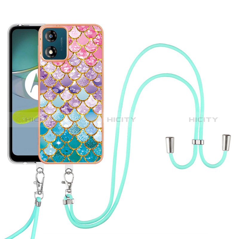 Funda Silicona Gel Goma Patron de Moda Carcasa con Acollador Cordon Lanyard YB3 para Motorola Moto E13