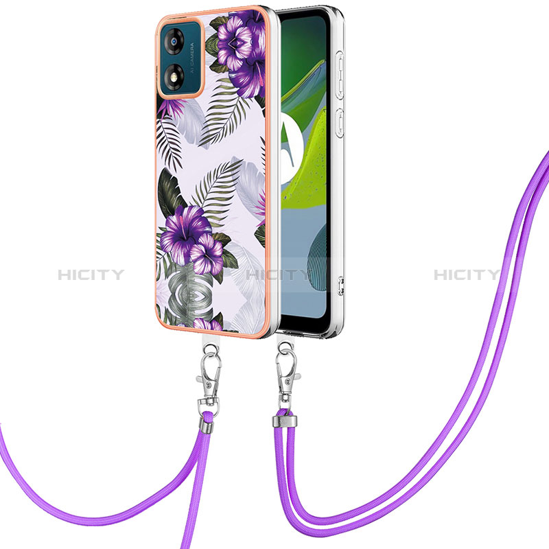 Funda Silicona Gel Goma Patron de Moda Carcasa con Acollador Cordon Lanyard YB3 para Motorola Moto E13