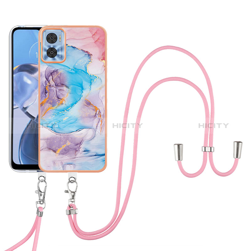 Funda Silicona Gel Goma Patron de Moda Carcasa con Acollador Cordon Lanyard YB3 para Motorola Moto E22