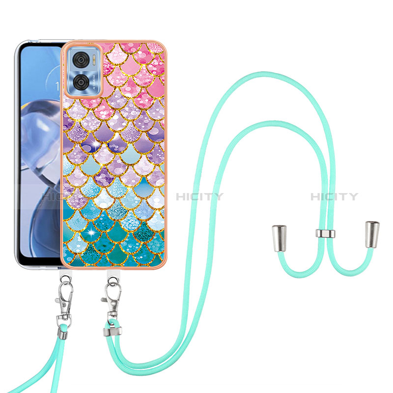 Funda Silicona Gel Goma Patron de Moda Carcasa con Acollador Cordon Lanyard YB3 para Motorola Moto E22 Vistoso