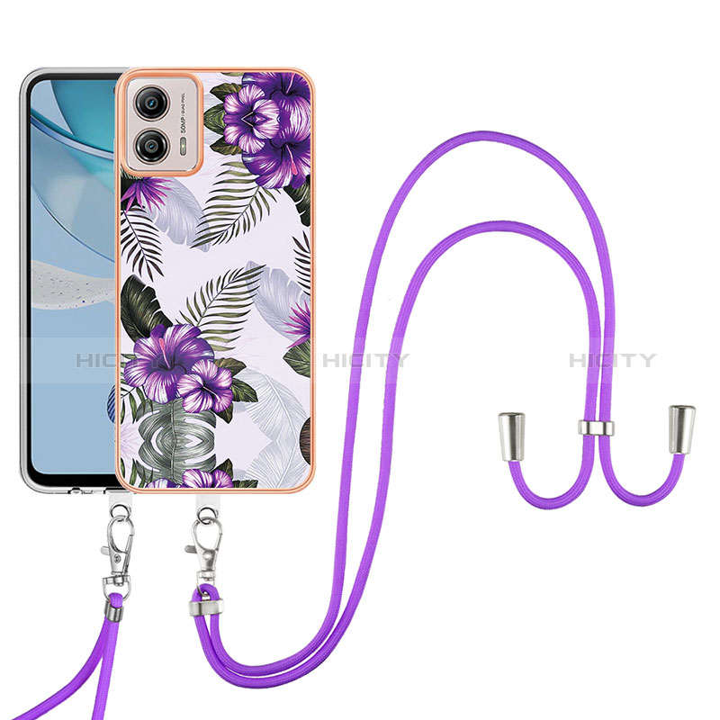 Funda Silicona Gel Goma Patron de Moda Carcasa con Acollador Cordon Lanyard YB3 para Motorola Moto G53j 5G Morado