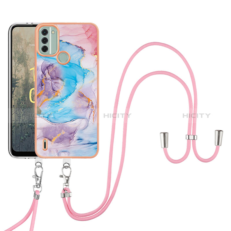 Funda Silicona Gel Goma Patron de Moda Carcasa con Acollador Cordon Lanyard YB3 para Nokia C31