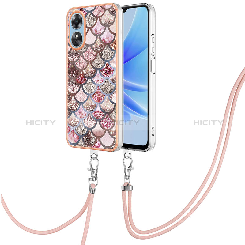 Funda Silicona Gel Goma Patron de Moda Carcasa con Acollador Cordon Lanyard YB3 para Oppo A17