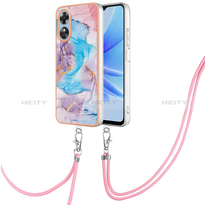 Funda Silicona Gel Goma Patron de Moda Carcasa con Acollador Cordon Lanyard YB3 para Oppo A17 Azul