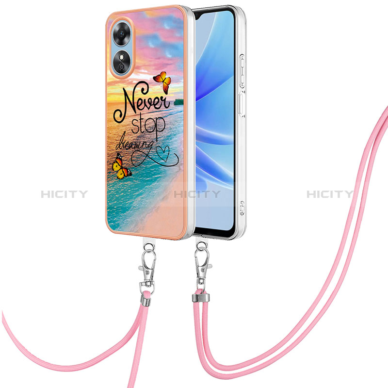 Funda Silicona Gel Goma Patron de Moda Carcasa con Acollador Cordon Lanyard YB3 para Oppo A17 Multicolor