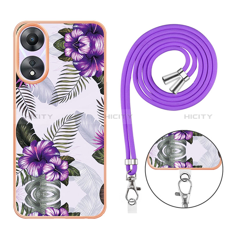 Funda Silicona Gel Goma Patron de Moda Carcasa con Acollador Cordon Lanyard YB3 para Oppo A58 5G