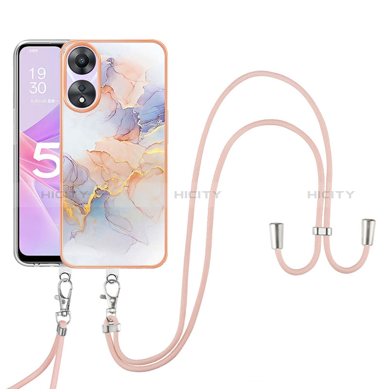 Funda Silicona Gel Goma Patron de Moda Carcasa con Acollador Cordon Lanyard YB3 para Oppo A78 5G