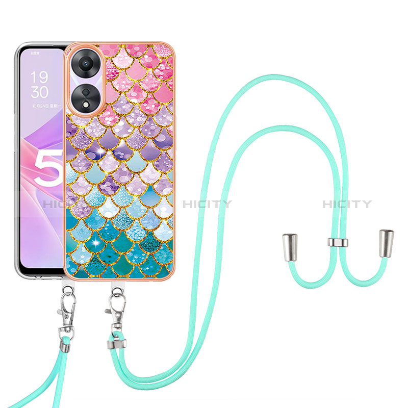 Funda Silicona Gel Goma Patron de Moda Carcasa con Acollador Cordon Lanyard YB3 para Oppo A78 5G