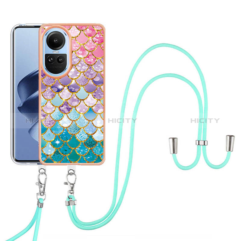 Funda Silicona Gel Goma Patron de Moda Carcasa con Acollador Cordon Lanyard YB3 para Oppo Reno10 5G