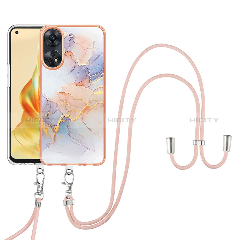 Funda Silicona Gel Goma Patron de Moda Carcasa con Acollador Cordon Lanyard YB3 para Oppo Reno8 T 4G