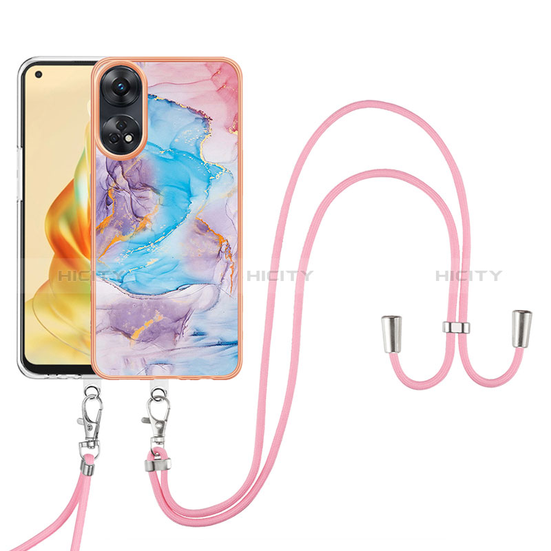 Funda Silicona Gel Goma Patron de Moda Carcasa con Acollador Cordon Lanyard YB3 para Oppo Reno8 T 4G