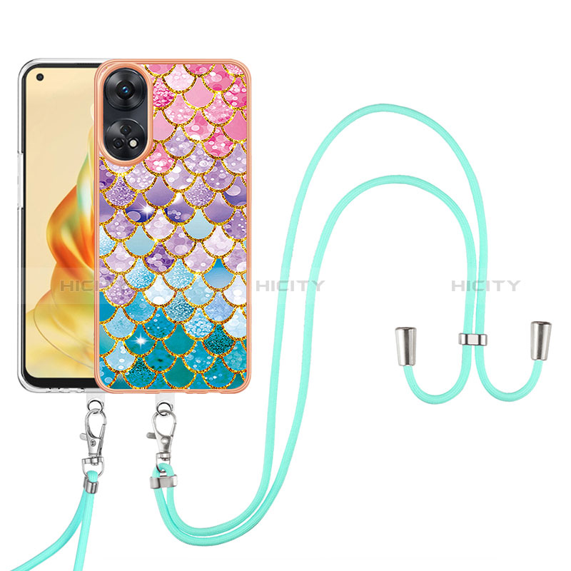 Funda Silicona Gel Goma Patron de Moda Carcasa con Acollador Cordon Lanyard YB3 para Oppo Reno8 T 4G